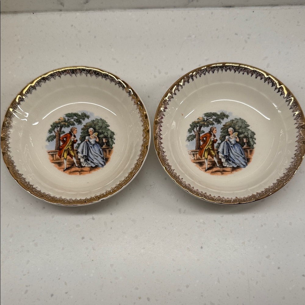 Cronin China Colonial Courting Couple Bowls w/ Gold Trim – 5" (Set of 2) [C]